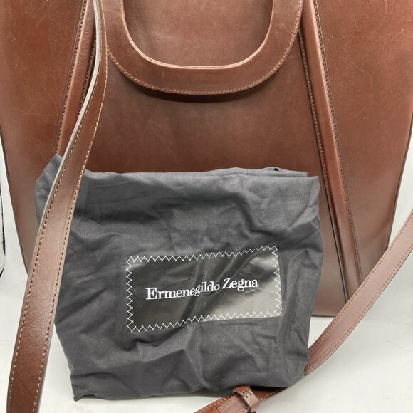 XL Ermengildo Zegna Brown Messenger Briefcase Travel Bag Plus Key Chain Fob - Picture 6 of 14